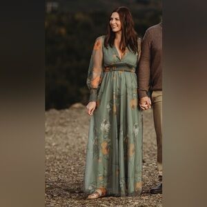 Baltic Born Green and Orange Floral Maxi Dress, Medium, Like New. Worn once.